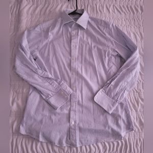 Mens Charles Tyrwhitt Blue Striped Dress Shirt 16/34 Slim Fit